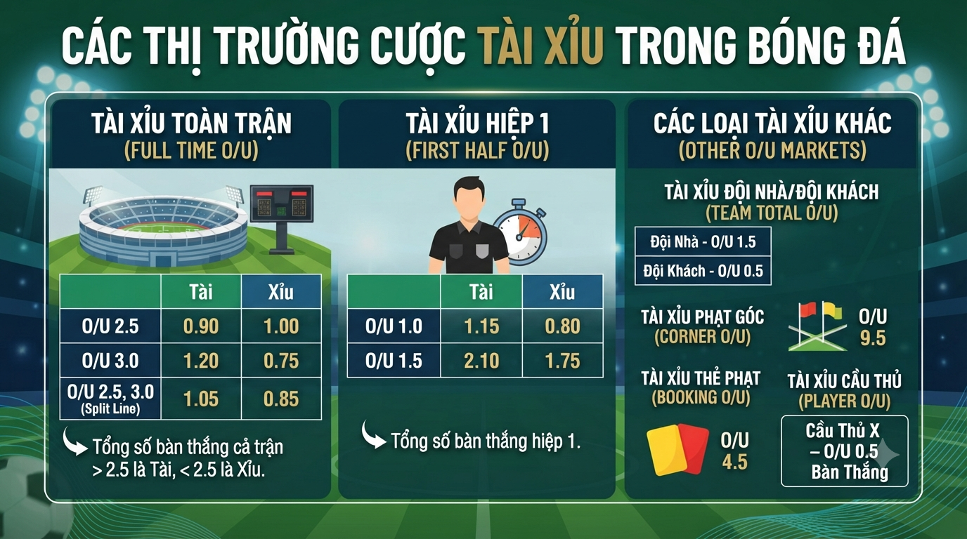 các thị trường cược tài xỉu trong bóng đá